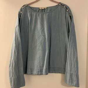 Madewell chambray top with button shoulders